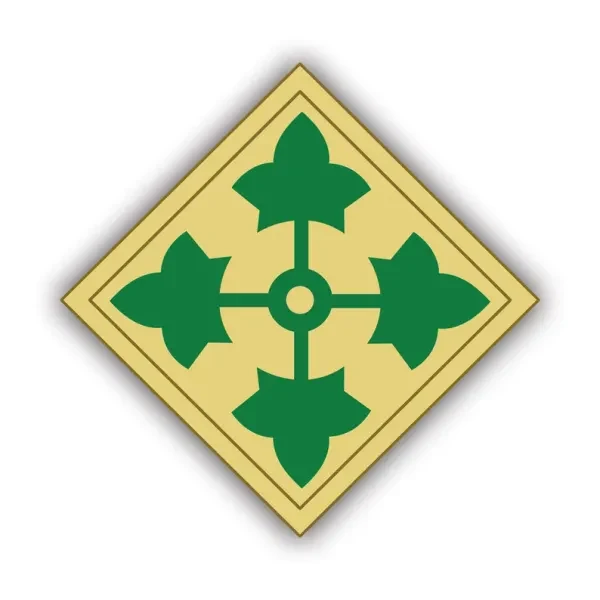 4th Infantry Division shoulder sleeve insignia — four green ivy leaves on a tan diamond