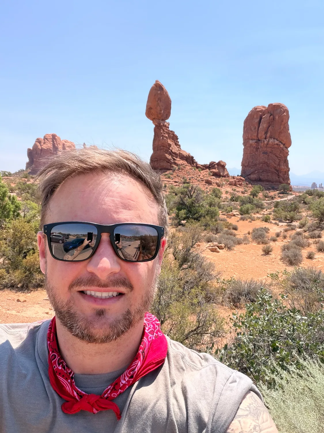 Selfie at Balanced Rock in Arches National Park