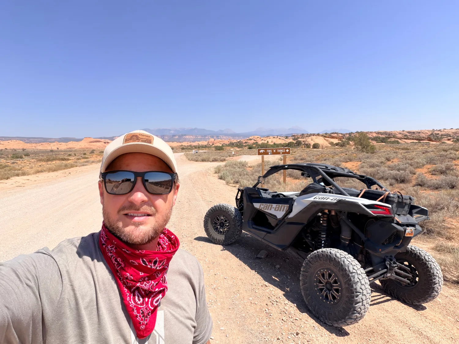 Can-Am side-by-side at the Fins N' Things trailhead near Moab, Utah